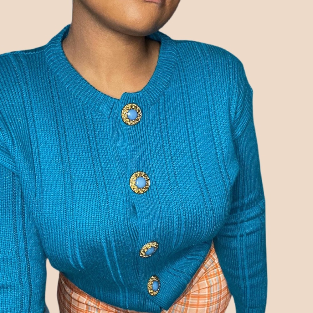 Cobalt Blue Vintage Button Down Sweater